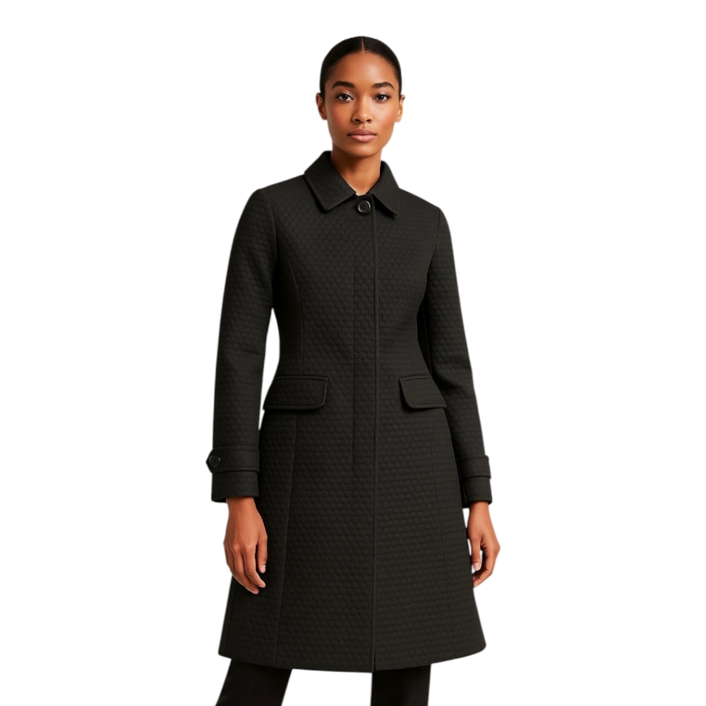 Banana Republic Quilted Circle Black Dress Coat‎ Sz S | Minimalist Fall Layer